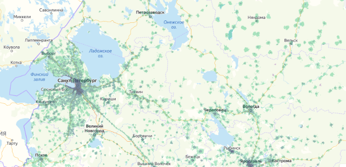 Зона покрытия МТС на карте Новороссийск 